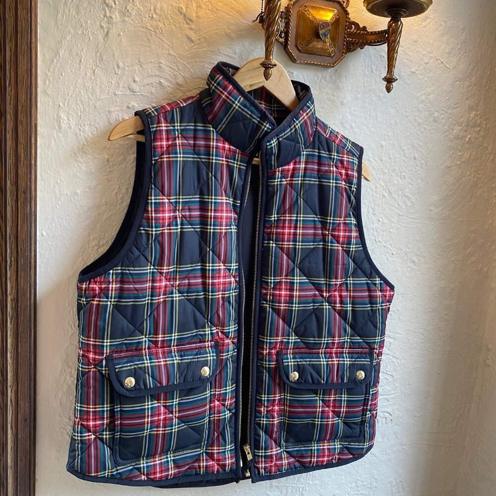 J Crew puffer vest, size L, tartan plaid